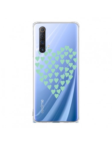 Coque Realme X50 5G Coeurs Heart Love Mint Bleu Vert Transparente - Project M