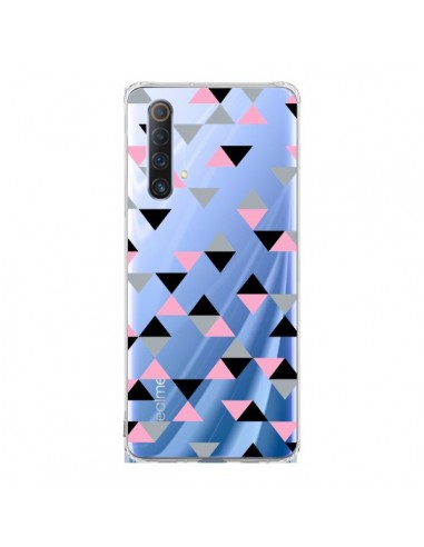 Coque Realme X50 5G Triangles Pink Rose Noir Transparente - Project M