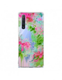 Coque Realme X50 5G Fleur Flower Rose Vert Transparente -...