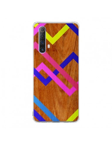 Coque Realme X50 5G Pink Yellow Wooden Bois Azteque Aztec Tribal - Jenny Mhairi