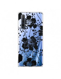 Coque Realme X50 5G Fleurs Noirs Flower Transparente -...