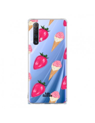 Coque Realme X50 5G Strawberry Ice Cream Fraise Glace Transparente - kateillustrate