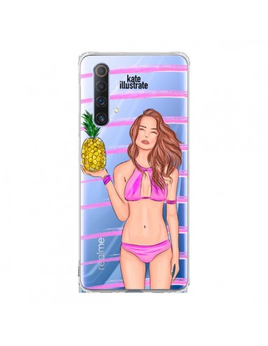 Coque Realme X50 5G Malibu Ananas Plage Ete Rose Transparente - kateillustrate