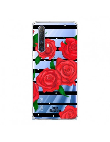 Coque Realme X50 5G Red Roses Rouge Fleurs Flowers Transparente - kateillustrate