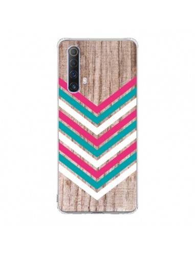 Coque Realme X50 5G Tribal Aztèque Bois Wood Flèche Rose Bleu - Laetitia