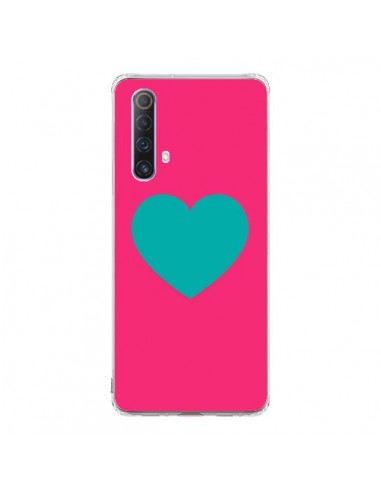 Coque Realme X50 5G Coeur Bleu Fond Rose - Laetitia