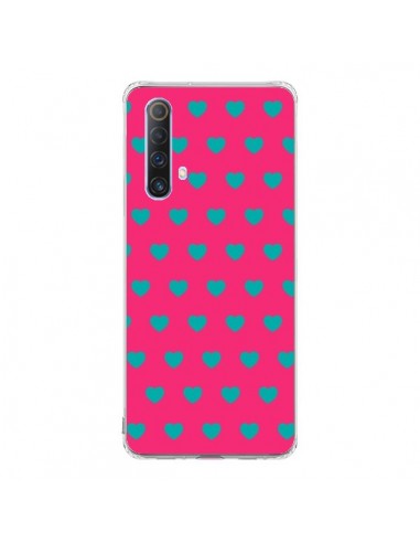 Coque Realme X50 5G Coeurs Bleus Fond Rose - Laetitia