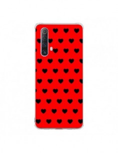 Coque Realme X50 5G Coeurs Noirs Fond Rouge - Laetitia