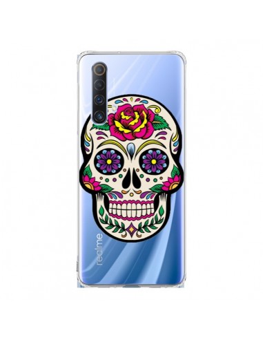 Coque Realme X50 5G Tête de Mort Mexicaine Fleurs Transparente - Laetitia