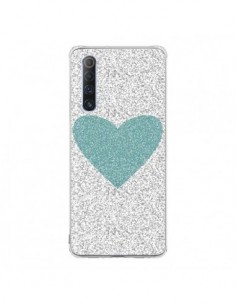 Coque Realme X50 5G Coeur Bleu Vert Argent Love - Mary...