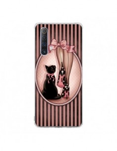 Coque Realme X50 5G Lady Chat Noeud Papillon Pois...