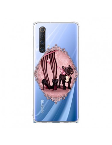 Coque Realme X50 5G Lady Jambes Chien Bulldog Dog Rose Pois Noir Transparente - Maryline Cazenave