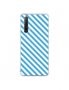 Coque Realme X50 5G Bonbon Candy Bleue et Blanche Rayée -...