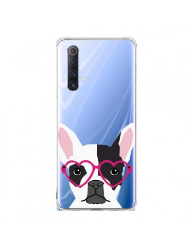 Coque Realme X50 5G Bulldog Français Lunettes Coeurs Chien Transparente - Pet Friendly