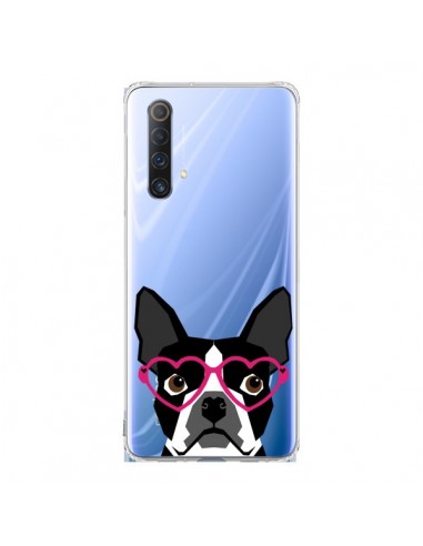 Coque Realme X50 5G Boston Terrier Lunettes Coeurs Chien Transparente - Pet Friendly