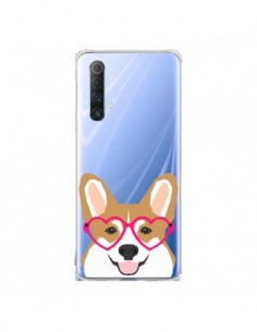Coque Realme X50 5G Chien Marrant Lunettes Coeurs...
