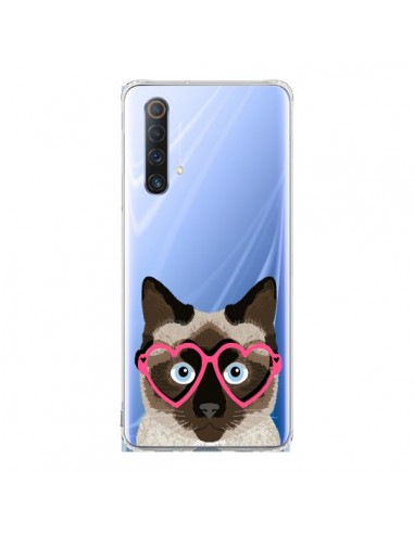 Coque Realme X50 5G Chat Marron Lunettes Coeurs Transparente - Pet Friendly