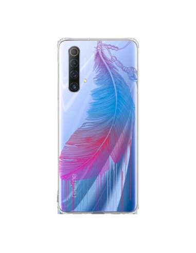 Coque Realme X50 5G Plume Feather Arc en Ciel Transparente - Rachel Caldwell