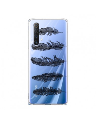 Coque Realme X50 5G Plume Feather Noir Transparente - Rachel Caldwell