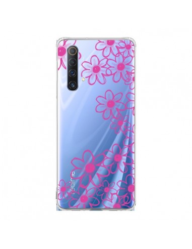 Coque Realme X50 5G Pink Flowers Fleurs Roses Transparente - Sylvia Cook