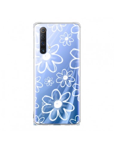 Coque Realme X50 5G Mandala Blanc White Flower Transparente - Sylvia Cook