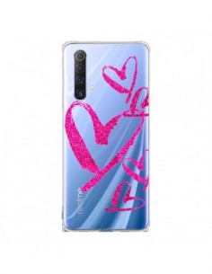 Coque Realme X50 5G Pink Heart Coeur Rose Transparente -...