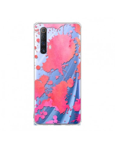 Coque Realme X50 5G Watercolor Splash Taches Rose Orange Transparente - Sylvia Cook