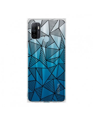 Coque Oppo A53 / A53s Lignes Grilles Triangles Grid Abstract Noir Transparente - Project M