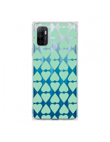 Coque Oppo A53 / A53s Coeurs Heart Mint Bleu Vert Transparente - Project M