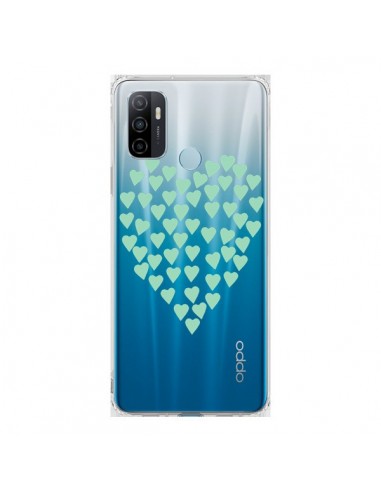 Coque Oppo A53 / A53s Coeurs Heart Love Mint Bleu Vert Transparente - Project M