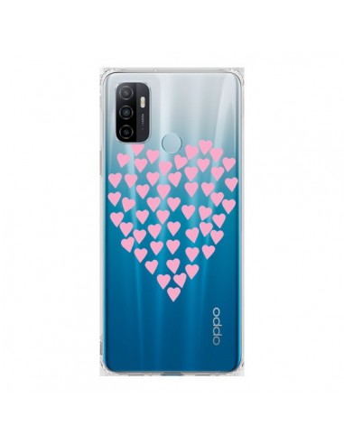 Coque Oppo A53 / A53s Coeurs Heart Love Rose Pink Transparente - Project M
