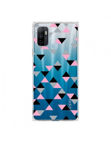 Coque Oppo A53 / A53s Triangles Pink Rose Noir Transparente - Project M