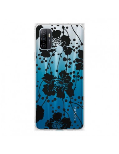 Coque Oppo A53 / A53s Fleurs Noirs Flower Transparente - Dricia Do