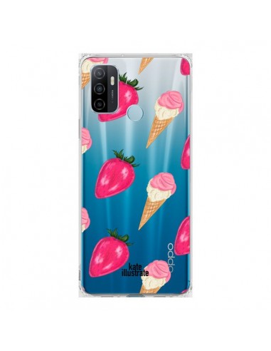 Coque Oppo A53 / A53s Strawberry Ice Cream Fraise Glace Transparente - kateillustrate
