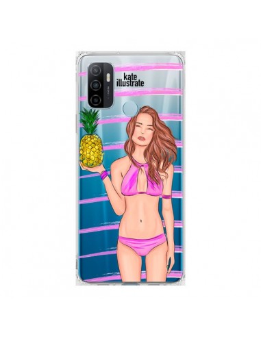 Coque Oppo A53 / A53s Malibu Ananas Plage Ete Rose Transparente - kateillustrate