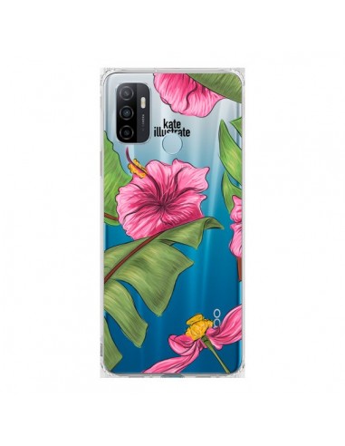 Coque Oppo A53 / A53s Tropical Leaves Fleurs Feuilles Transparente - kateillustrate