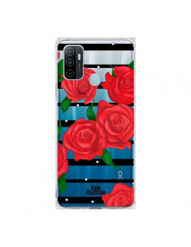 Coque Oppo A53 / A53s Red Roses Rouge Fleurs Flowers Transparente - kateillustrate