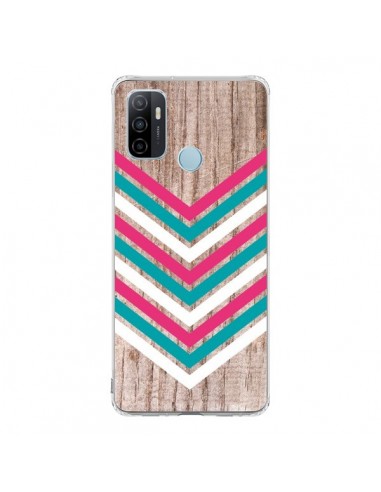 Coque Oppo A53 / A53s Tribal Aztèque Bois Wood Flèche Rose Bleu - Laetitia