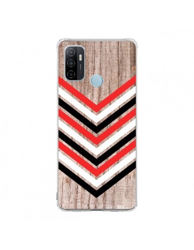 Coque Oppo A53 / A53s Tribal Aztèque Bois Wood Flèche Rouge Blanc Noir - Laetitia