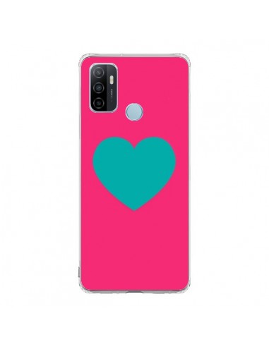 Coque Oppo A53 / A53s Coeur Bleu Fond Rose - Laetitia