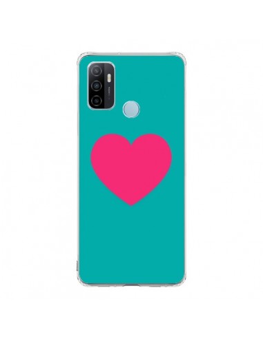 Coque Oppo A53 / A53s Coeur Rose Fond Bleu  - Laetitia