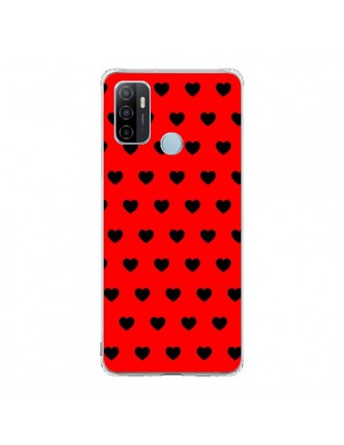 Coque Oppo A53 / A53s Coeurs Noirs Fond Rouge - Laetitia