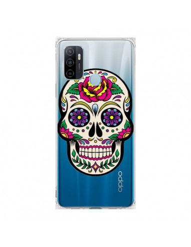 Coque Oppo A53 / A53s Tête de Mort Mexicaine Fleurs Transparente - Laetitia