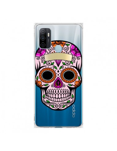 Coque Oppo A53 / A53s Tête de Mort Mexicaine Noir Rose Transparente - Laetitia