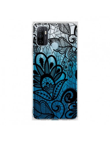 Coque Oppo A53 / A53s Lace Fleur Flower Noir Transparente - Petit Griffin