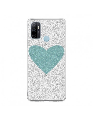 Coque Oppo A53 / A53s Coeur Bleu Vert Argent Love - Mary Nesrala