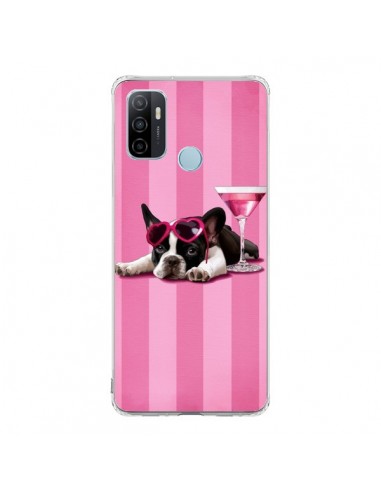 Coque Oppo A53 / A53s Chien Dog Cocktail Lunettes Coeur Rose - Maryline Cazenave