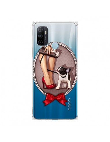 Coque Oppo A53 / A53s Lady Jambes Chien Bulldog Dog Pois Noeud Papillon Transparente - Maryline Cazenave