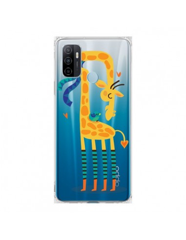 Coque Oppo A53 / A53s L'oiseau et la Girafe Amour Love Transparente - Maria Jose Da Luz