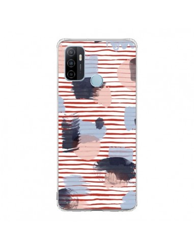 Coque Oppo A53 / A53s Watercolor Stains Stripes Red - Ninola Design